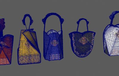现代少数民族绣花手提包,单肩包3D模型,MAX,MB,OBJ,ZTL四种格式