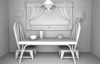 Maya卡通室内餐桌椅场景模型