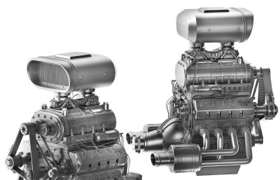 写实精细柴油发动机,汽车发动机3D模型,MAX,MB,OBJ,ZPR,STL等多种格式