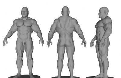 电镀金属银肌肉男子雕像3D模型,MAX,OBJ,ZPR,SKP等格式