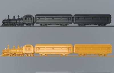 蒸汽型复古火车头+车厢摆件3D模型,MAX,SKP两种格式
