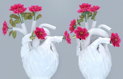 日本心脏造型的陶瓷花瓶,插花3D模型(网盘下载)