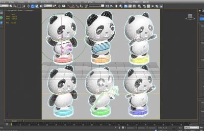 百变卡通熊猫玩具公仔组合3D模型,MAX,MB,FBX,ZPR,SKP等多种格式