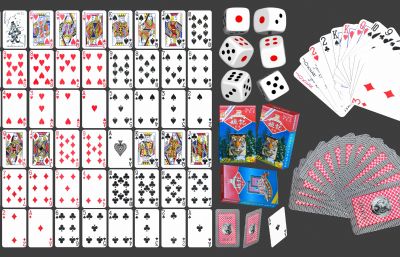 姚记扑克牌,骰子组合3D模型,MAX,MB,ZPR,OBJ,SKP等格式