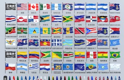 南北美洲各国国旗大全3D模型,MAX,MB,SKP格式