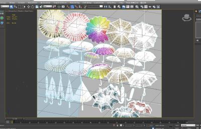 中式雨伞,油伞,绣花伞,遮阳伞组合3D模型