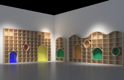书架,木制儿童书架3D模型