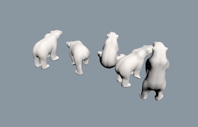 各种造型姿势的北极熊3D模型,MAX+FBX格式