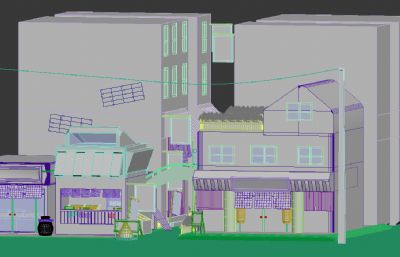 日本风情街道场景3D模型素模