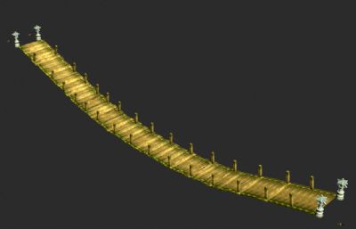 古代吊桥,游戏里的吊桥,木桥3D模型,FBX格式