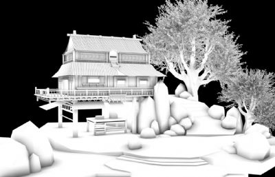 古代房屋,仿古避暑山庄,休闲山庄maya模型