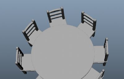 炭烤大圆桌,餐桌椅maya模型