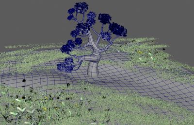 草地野花大树场景maya模型素模