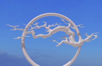 中式圆环树枝雕塑设计3D模型