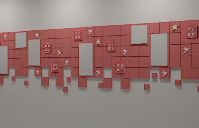 红色党建文化墙3D模型