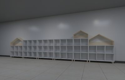 原木白漆拼色书柜3D模型