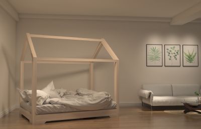单身公寓室内客厅房间场景3D模型(网盘下载)