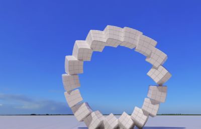 魔方石块堆砌成的圆环雕塑设计3D模型