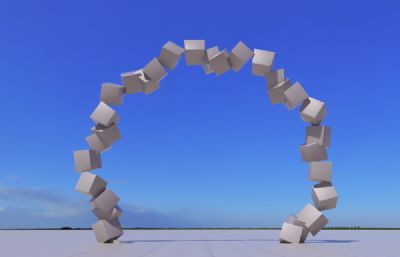 方体-方块组成的圆环雕塑3D模型
