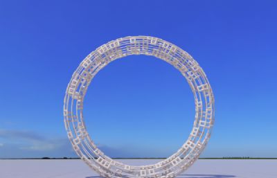 中式窗花镂空雕刻圆环雕塑设计3D模型
