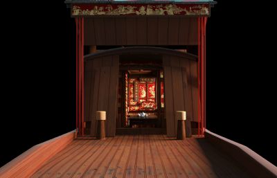 嘉兴南湖红船C4D超高精度3D模型,OCTANE渲染器渲染(网盘下载)