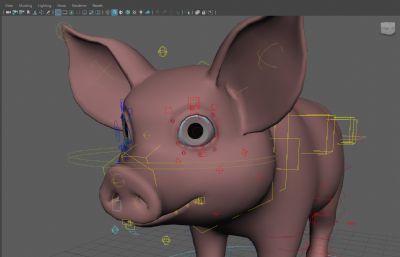 booboo pig抱抱猪,波波猪,可爱小猪maya模型,带绑定