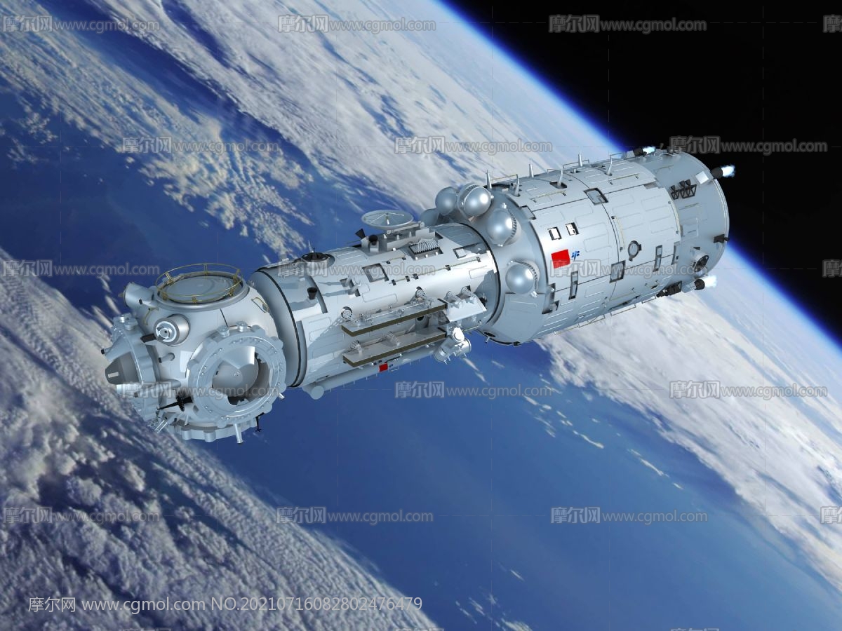 天宫空间站天和号核心舱+长征5B火箭3D模型
