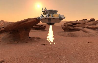 祝融号火星车+着陆器,天问一号火星探测器搭载的中国首辆火星车3D模型