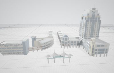 现代商业街,步行街整体建筑设计3D模型