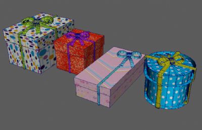 四款礼盒,礼物包装maya模型