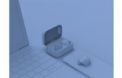 笔记本+手机+蓝牙耳机3D模型素模,OBJ格式+bip格式渲染文件