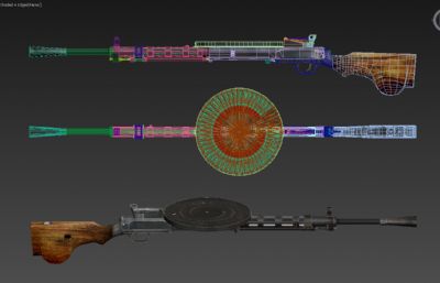 Degtyaryov machinegun捷格佳廖夫轻机枪3D模型,游戏外观道具模型