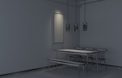 现代简约餐厅餐桌椅组合3D模型
