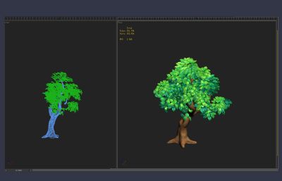 Q版大树,卡通植物3D模型高模,3渲2