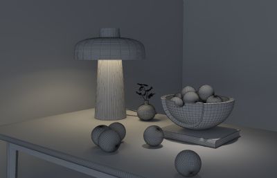 餐桌,个性台灯,果盘盆栽组合摆件装饰3D模型