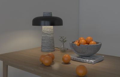 餐桌,个性台灯,果盘盆栽组合摆件装饰3D模型