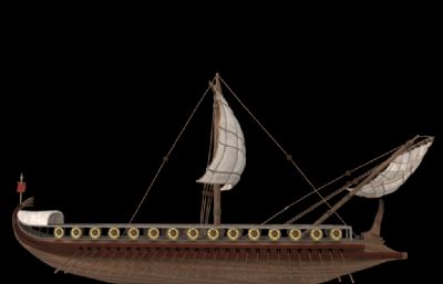 古木船,古战船,远洋帆船maya模型