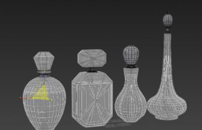 4个香水瓶,玻璃分装瓶3D模型素模