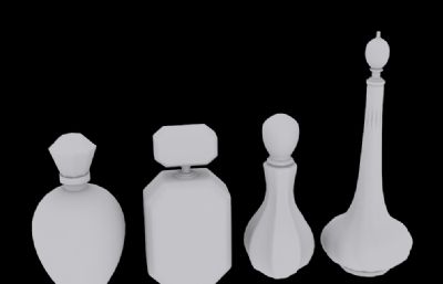 4个香水瓶,玻璃分装瓶3D模型素模