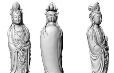 手提鱼篮的观音菩萨雕像模型,3D打印