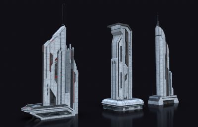 6个赛博朋克未来主义科幻建筑,科幻城市高楼大厦集合模型,MAX,MB,FBX,OBJ,blend多种格式(网盘下载)