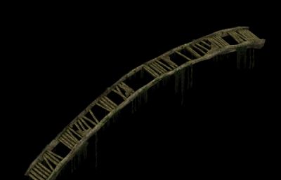 中式古代木桥,破桥,残破石桥3D模型塌陷文件