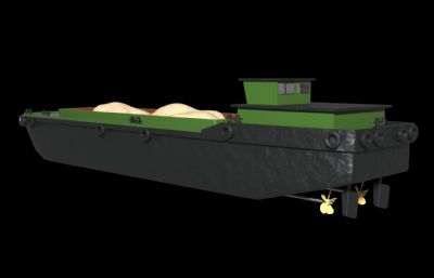 运沙船,内河运砂船,小型船舶3D模型,VRAY渲染