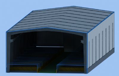 钢结构加工棚,厂房3D模型