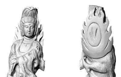 杨树木雕刻观音雕像模型,3D打印模型
