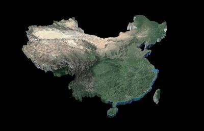 中国板块三维地图,中国山脉地图,中国地形图全貌3D模型,MAX,FBX,OBJ三种格式