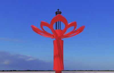 红色花朵开放雕塑设计3D模型
