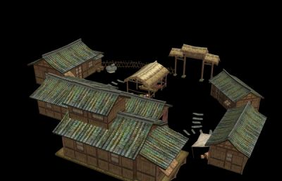 中式小庭院,世外桃源楼阁木房子3D模型