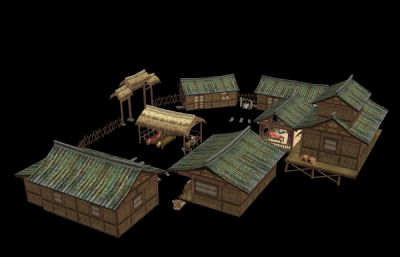 中式小庭院,世外桃源楼阁木房子3D模型