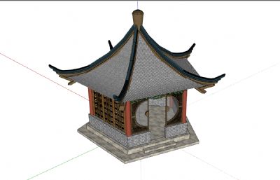 中式复古六角凉亭,遮阳棚su模型